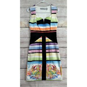 Mackenzie Mode Watercolor Striped Print Sheath Dress Women's Size 4‎ Multicolor
